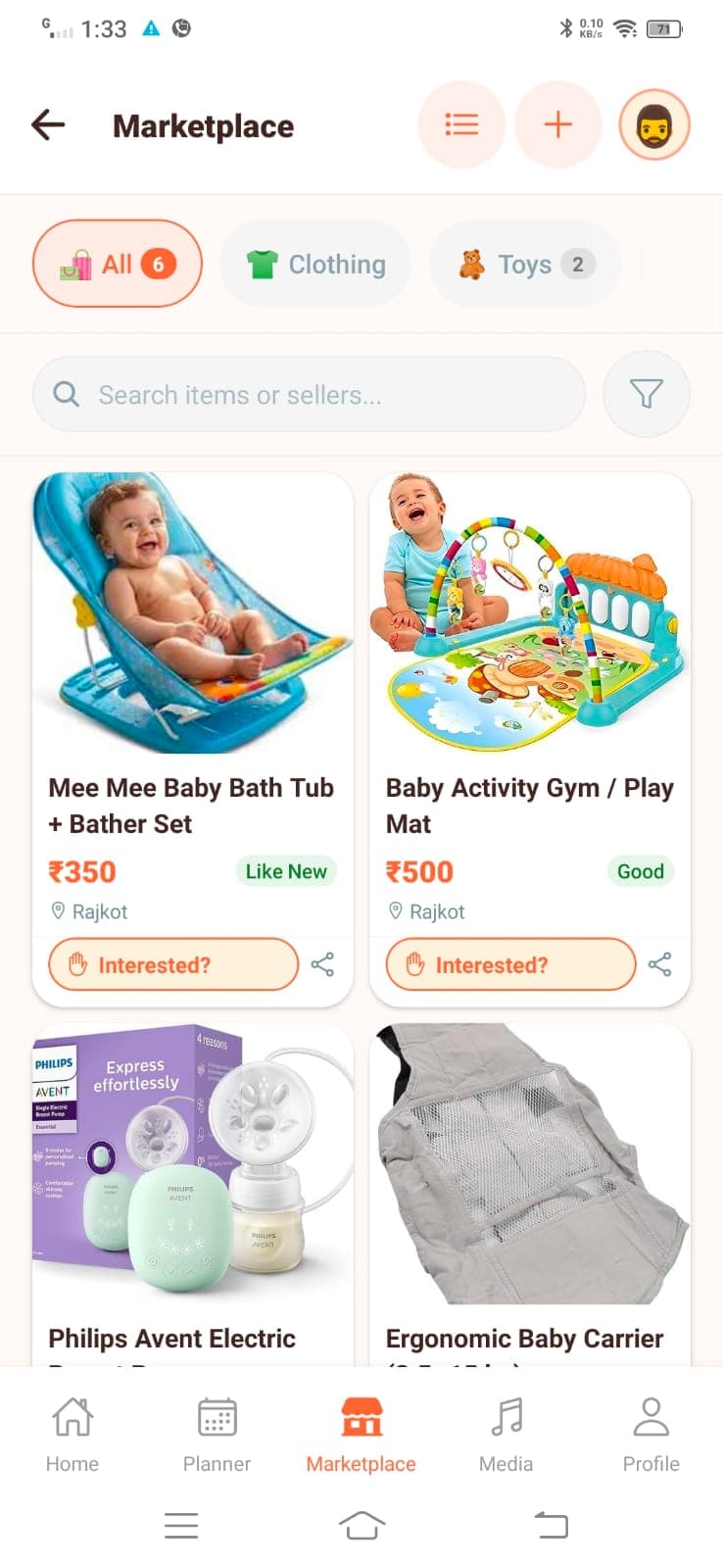Parent-to-parent marketplace